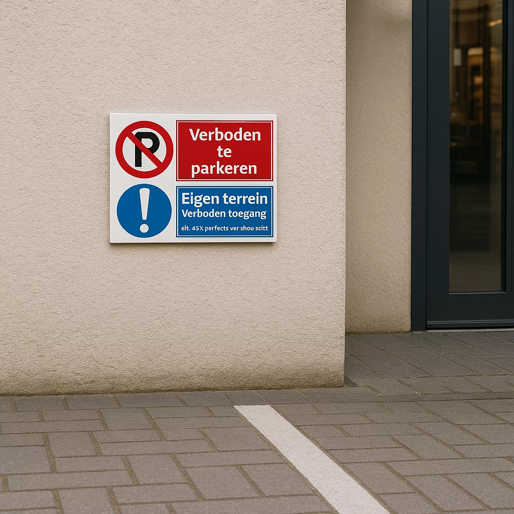 Verboden te parkeren / eigen terrein - combinatie bord / sticker - Afbeelding 2