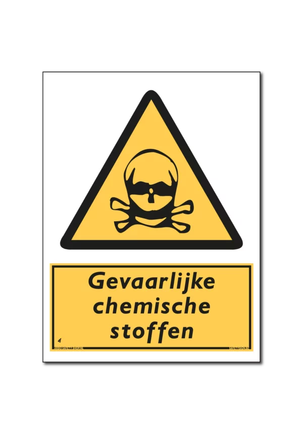 waarschuwingsbord schedel, tekst gevaarlijke chemische stoffen