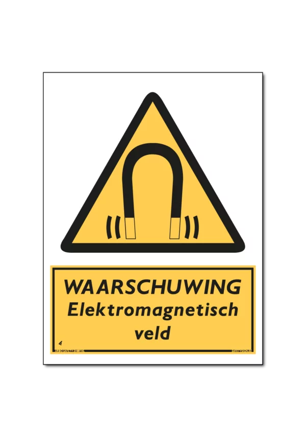 waarschuwingsbord elektromagnetisch veld met magneet symbool