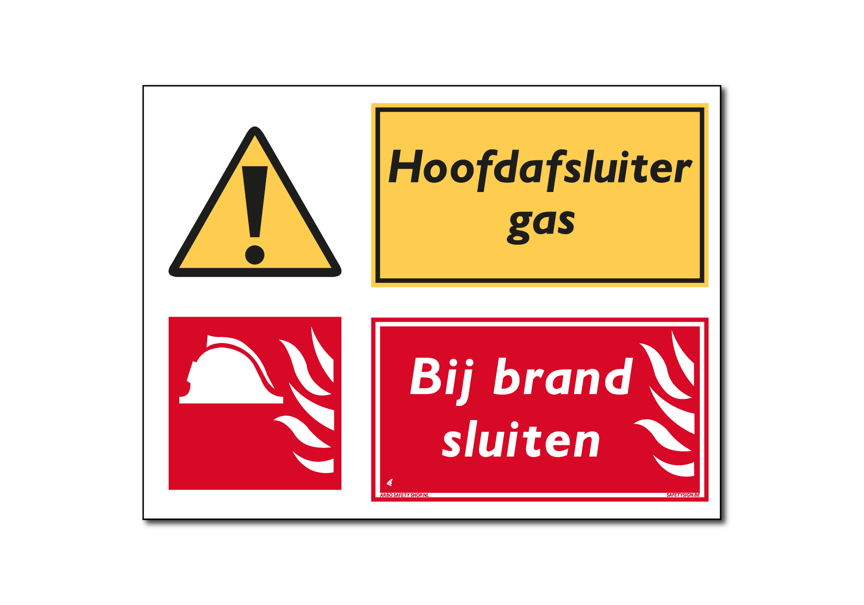Hoofdafsluiter gas / bij brand sluiten combinatiebord / sticker