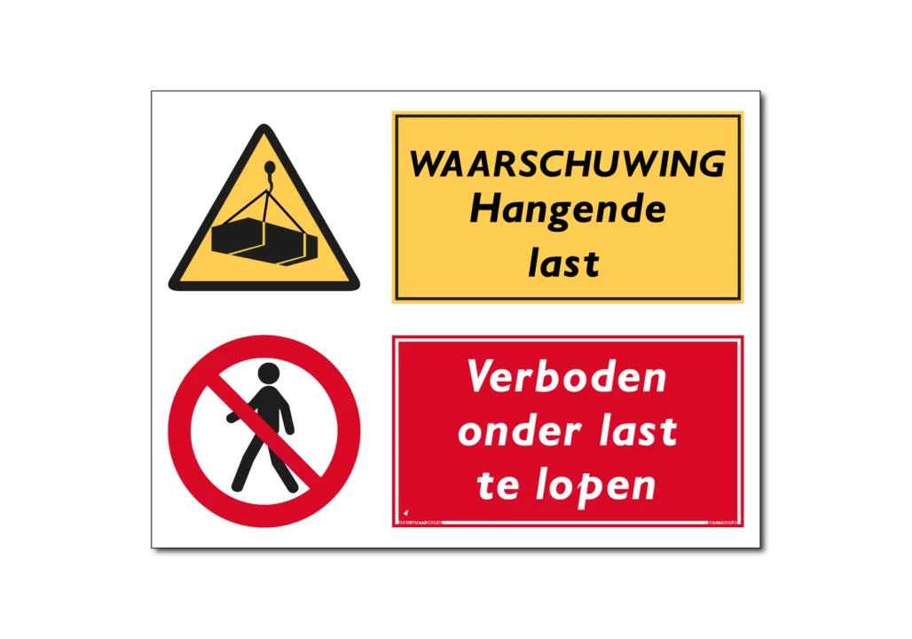 Waarschuwing Hangende last / verboden onder last te lopen combinatiebord / sticker