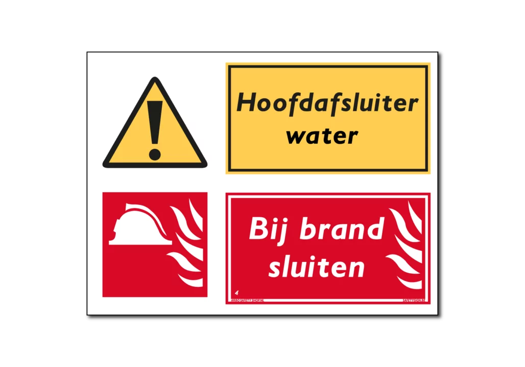 Hoofdafsluiter water / bij brand sluiten combinatiebord / sticker