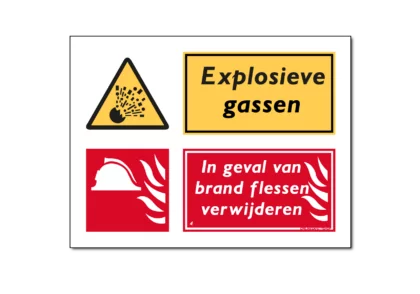 Gevaar, explosieve gassen / In geval van brand flessen verwijderen!