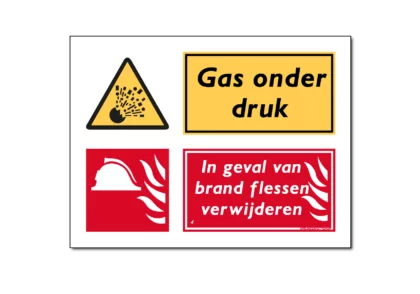 Gas onder druk / In geval van brand combinatiebord / sticker